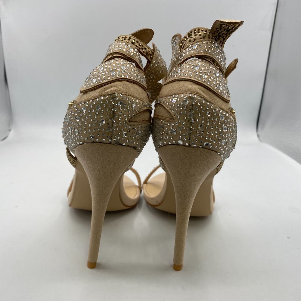A FSJ Champagne Champagne Wedding Shoes Rhinestone Stiletto Heels Bridal Sandals - Picture 5 of 14